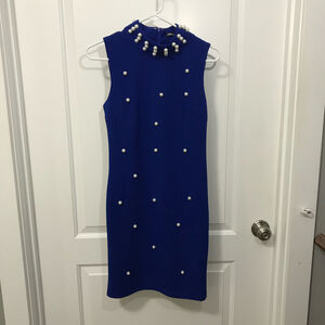 Ina Boutique Sheath Dress with Pearls Royal Blue Size S